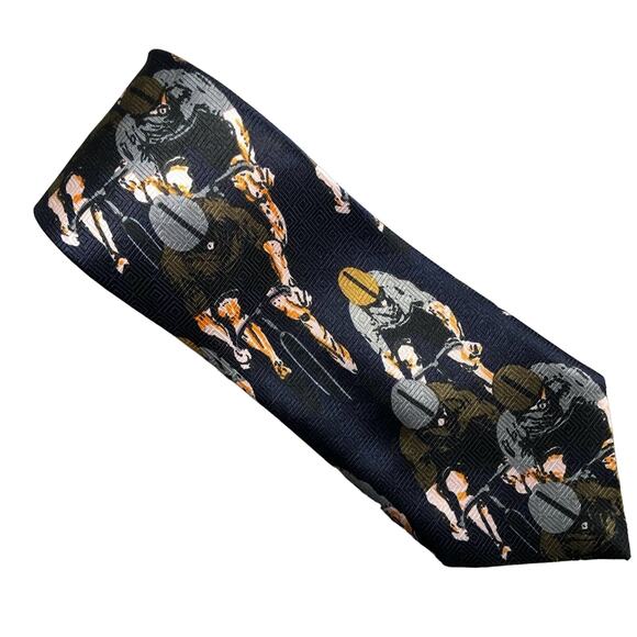 A Rogers Design Blue Cycling Bicycle Bike Square Pointed Novelty Silk Neck Tie - Picture 1 of 4